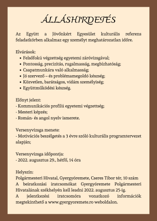 Álláshirdetés - 2022. 08. 12.