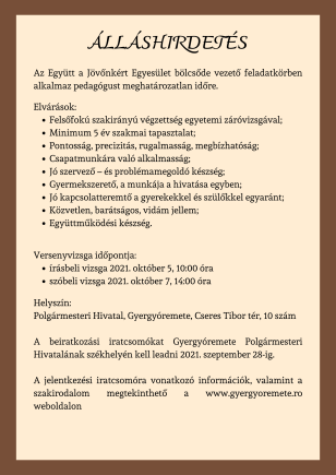 Álláshirdetés - 2021. 09. 07.