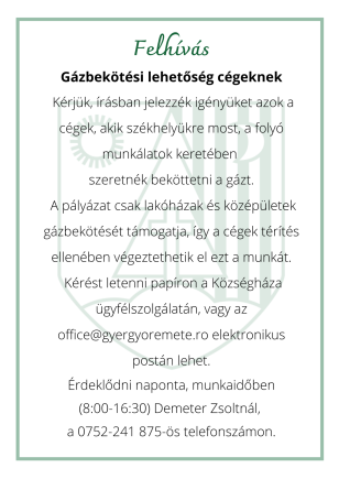 Felhívás: Gázbekötési lehetőség cégeknek