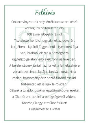 Felhívás: 100 évnél idősebb fák nyilvántartása