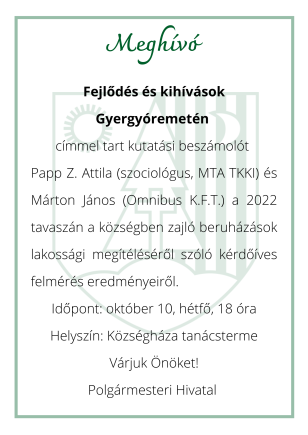 Meghívó: Kérdőíves felmérés eredményeinek ismertetése