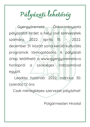 Pályázati lehetőség - 2022. 03. 08.