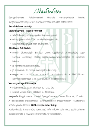 Álláshirdetés - 2021. 09. 07. - Beruházások osztály
