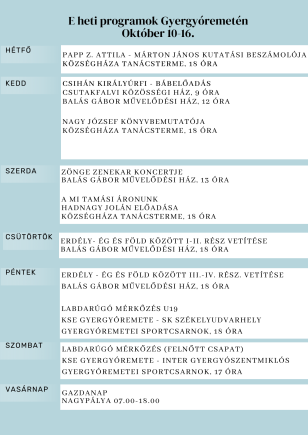 E heti programajánló - október 10-16.