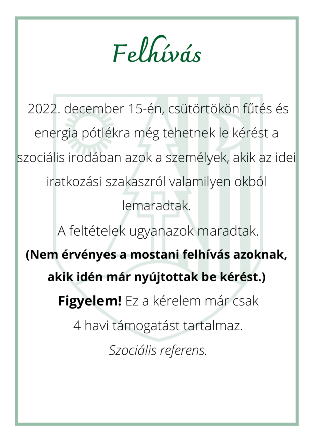 Idei, utolsó alkalommal igényelhető fűtéspótlék