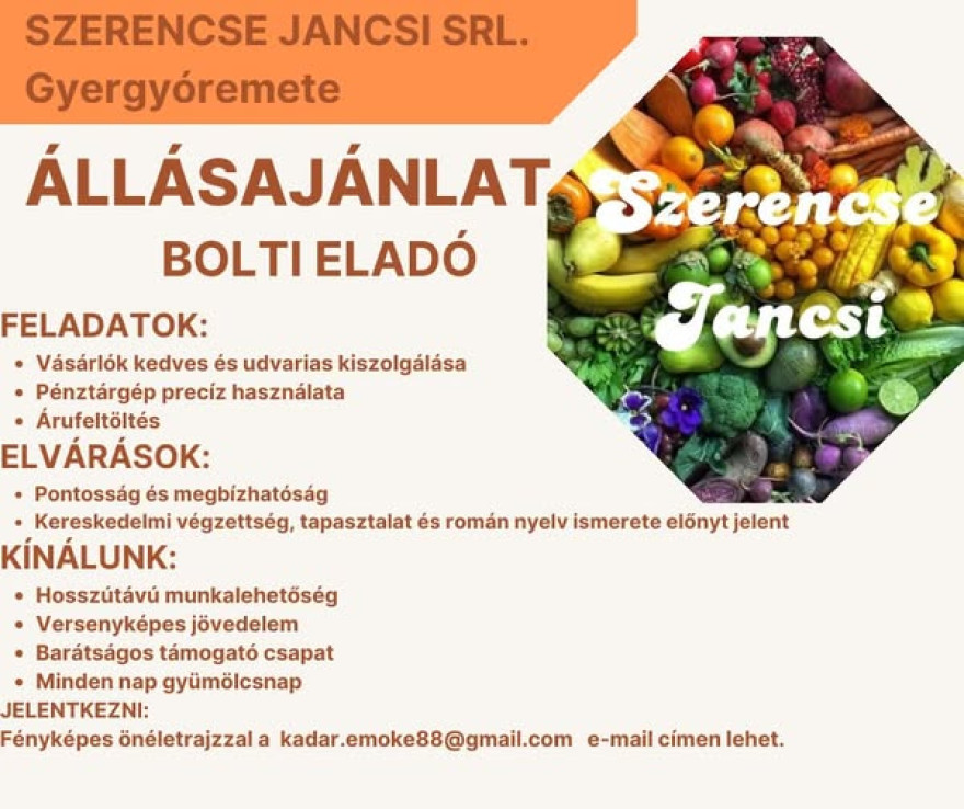 Állásajánlat - bolti eladó