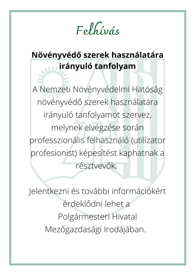 Növényvédő szerek használatára irányuló tanfolyam